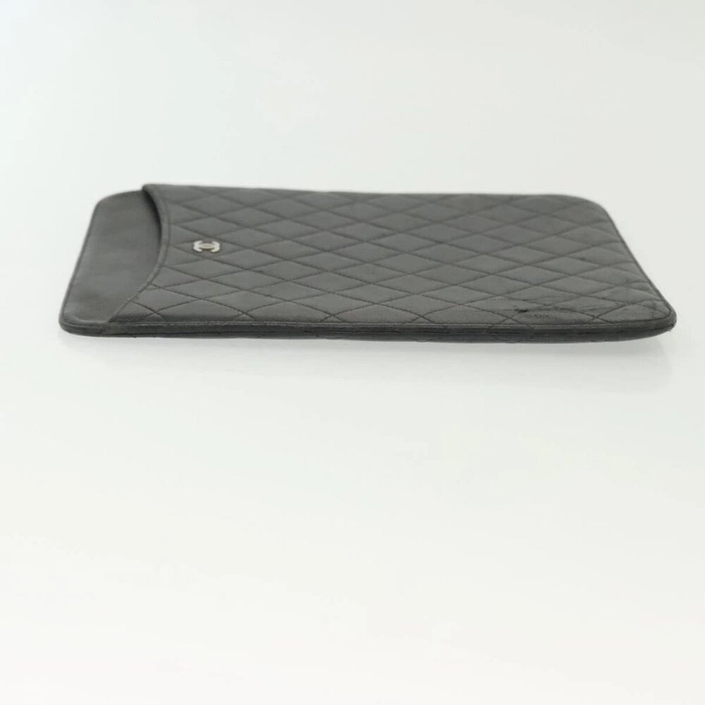 CHANEL Matelasse iPad Case Lamb Skin Black Silver CC Auth 141696 - Picture 9 of 16